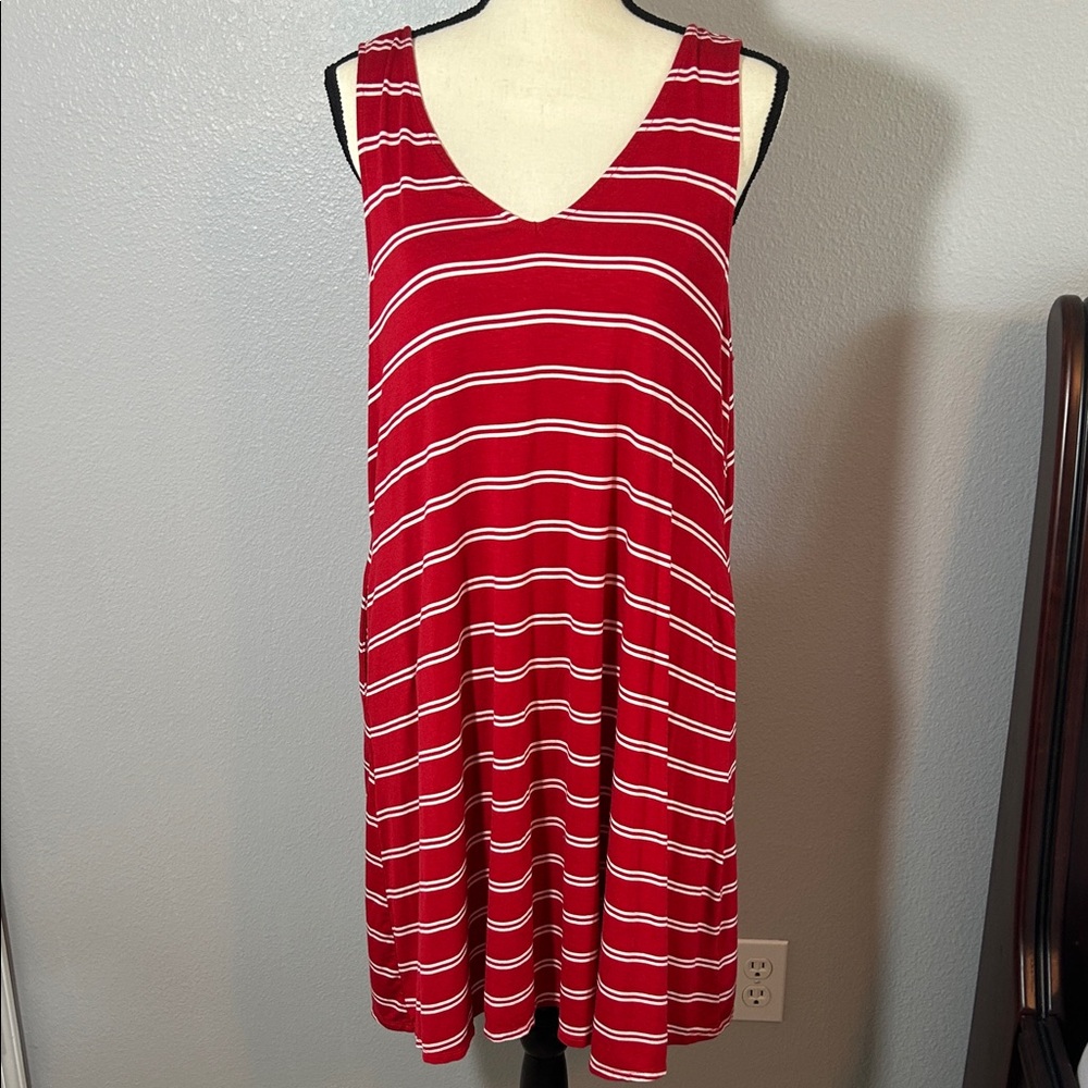 Maurices Red and White Striped Midi Dress